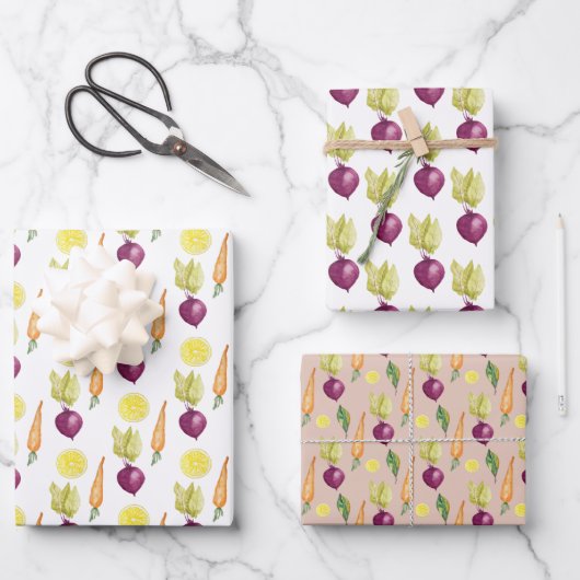 Cute Beets Lemon en Carrots Waterverf Pattern Inpakpapier Vel (Voorkant)