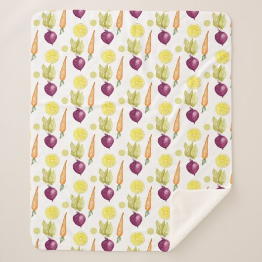 Cute Beets Lemon en Carrots Waterverf Pattern Sherpa Deken (Voorkant)