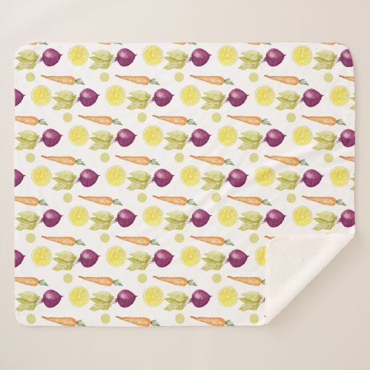 Cute Beets Lemon en Carrots Waterverf Pattern Sherpa Deken (Voorkant (horizontaal))