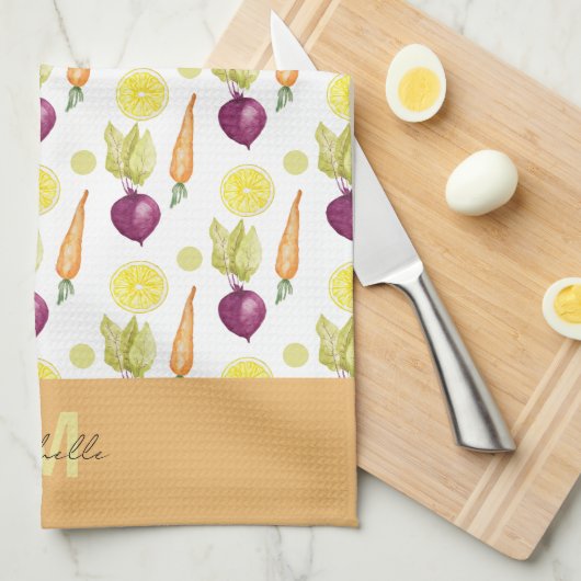 Cute Beets Lemon en Carrots Waterverf Pattern Theedoek (Quarter Fold)