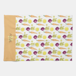 Cute Beets Lemon en Carrots Waterverf Pattern Theedoek