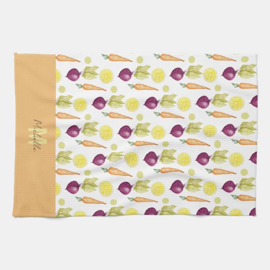 Cute Beets Lemon en Carrots Waterverf Pattern Theedoek (Horizontaal)