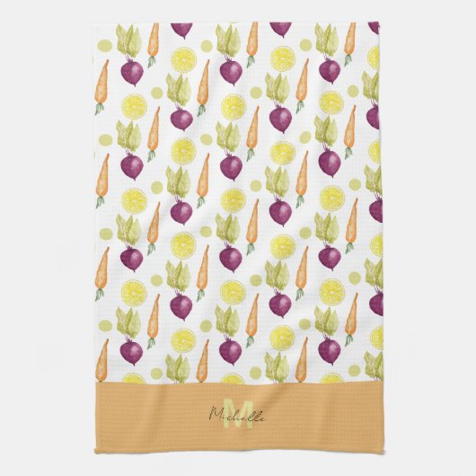 Cute Beets Lemon en Carrots Waterverf Pattern Theedoek (Verticaal)