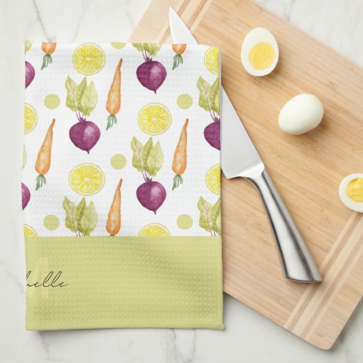Cute Beets Lemon en Carrots Waterverf Pattern Theedoek (Quarter Fold)