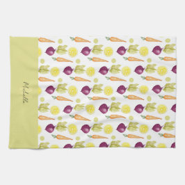 Cute Beets Lemon en Carrots Waterverf Pattern Theedoek