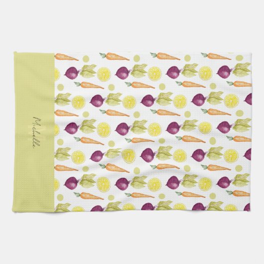 Cute Beets Lemon en Carrots Waterverf Pattern Theedoek (Horizontaal)