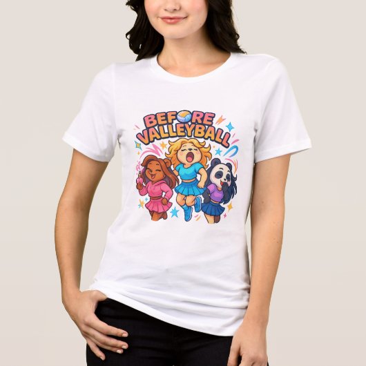 Cute "Before Volleyball" Cartoon Girls Design Tri-Blend Shirt (Voorkant)