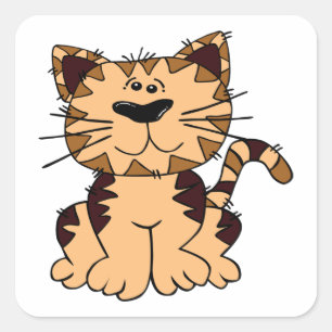 CUTE BEIGE AND BROWN big head CAT Vierkante Sticker