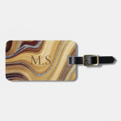 Cute beige brown marmer Glitter monogram Bagagelabel (Voorkant horizontaal)