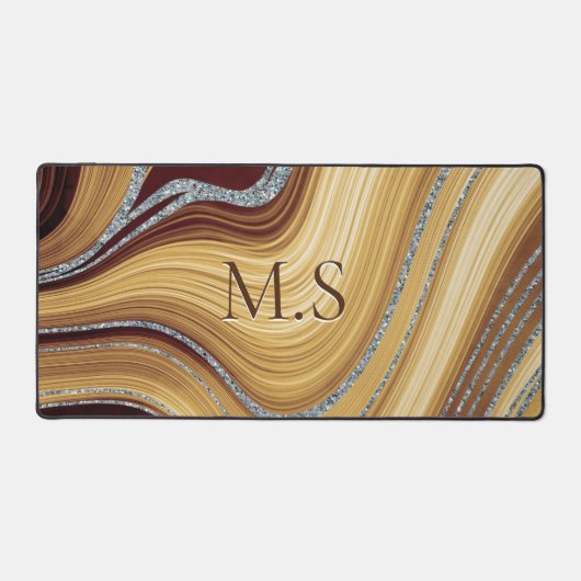 Cute beige brown marmer Glitter monogram Bureaumat (Voorkant)