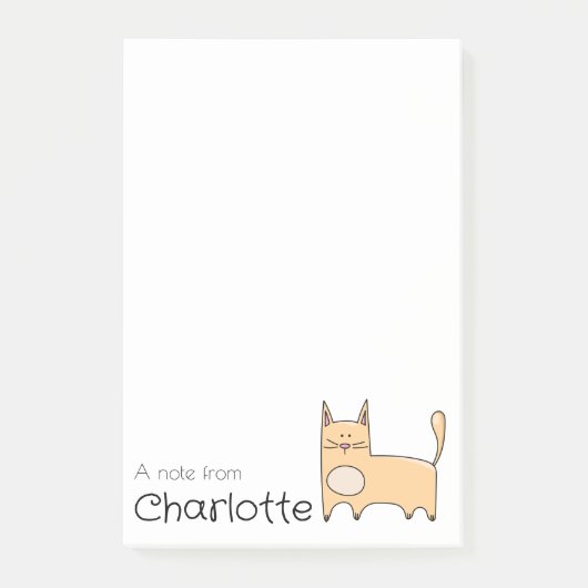 Cute beige cartoon kat naam post-it® notes (Voorkant)