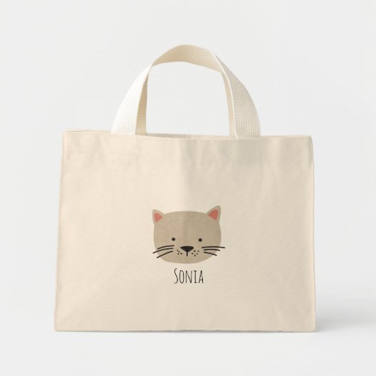 Cute Beige Cat Face Mini Tote Bag (Voorkant)