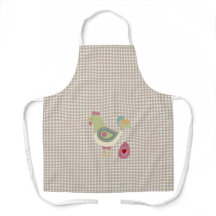 Cute Beige Gingham Chicken Schort