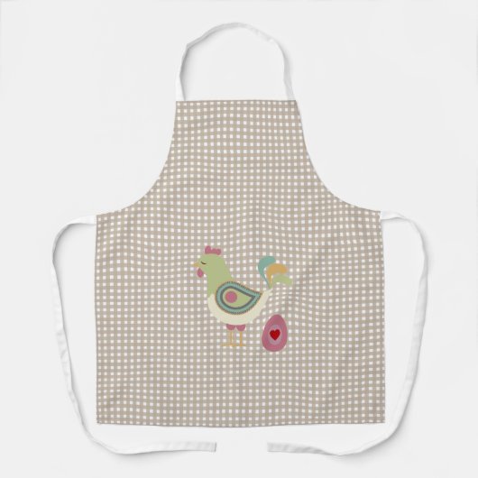 Cute Beige Gingham Chicken Schort (Voorkant)