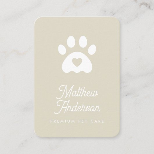 Cute beige Heart Paw Print Pet Sitter Dog Walker Visitekaartje (Voorkant)