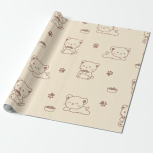 Cute Beige Kattenpatroon (1) Cadeaupapier