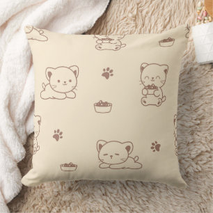 Cute Beige Kattenpatroon (1) Kussen