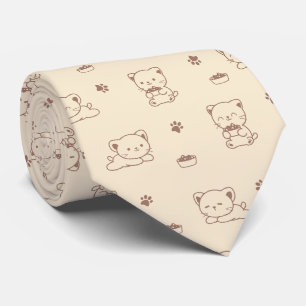 Cute Beige Kattenpatroon (1) Stropdas
