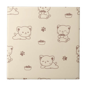 Cute Beige Kattenpatroon (1) Tegeltje