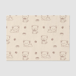 Cute Beige Kattenpatroon (1) Tissuepapier