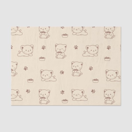 Cute Beige Kattenpatroon (1) Tissuepapier (Voorkant)