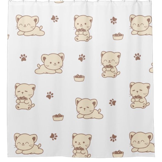 Cute Beige Kattenpatroon (2) Douchegordijn (Voorkant)