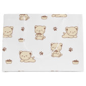 Cute Beige Kattenpatroon (2) Groot Cadeauzakje (Voorkant)