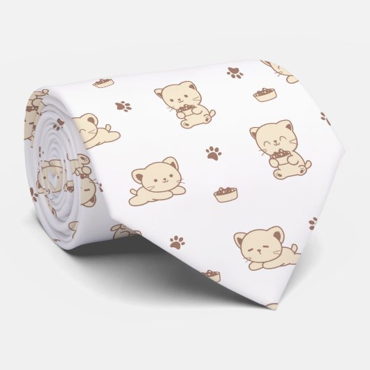 Cute Beige Kattenpatroon (2) Stropdas (Opgerold)