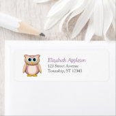 Cute Beige & Paarse Owl - Retouradreslabels Etiket (Insitu)