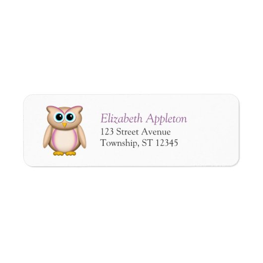 Cute Beige & Paarse Owl - Retouradreslabels Etiket (Voorkant)