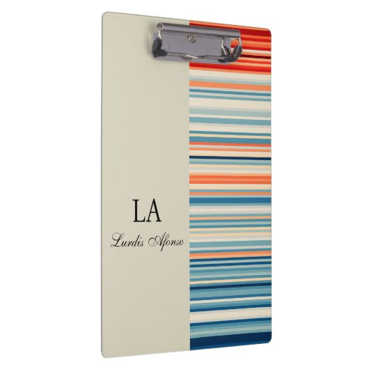 Cute Beige Personalized Name Stripe Clipboard  Klembord (Rechts)