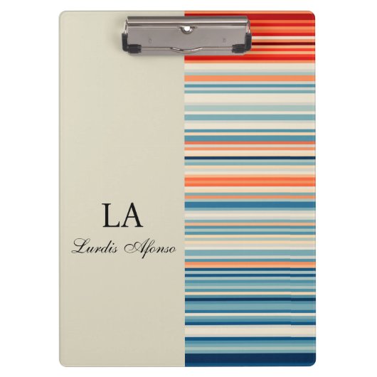 Cute Beige Personalized Name Stripe Clipboard  Klembord (Voorkant)
