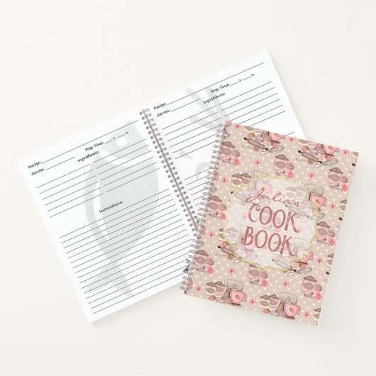 Cute Beige Retro Cook Book Personalized Notitieboek (Binnen)