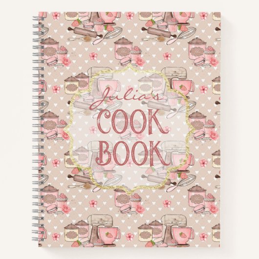 Cute Beige Retro Cook Book Personalized Notitieboek (Voorkant)