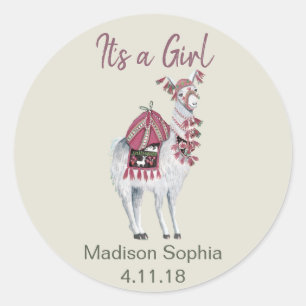 Cute beige stijlvol lama-baby shower ronde sticker