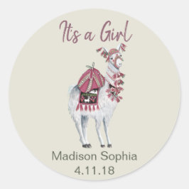 Cute beige stijlvolle lama baby shower ronde sticker