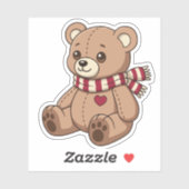 Cute Beige Teddybeer met Gestreepte Sjaal Sticker (Vel)