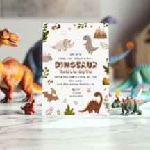Cute Beige Waterverf Dinosaurus Verjaardagsuitnodi