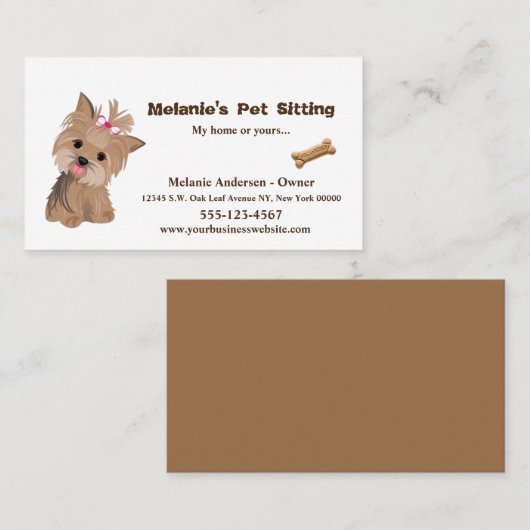 Cute beige Yorkie Dog Pet Sitting Grooming Service Visitekaartje (Voorkant / Achterkant)