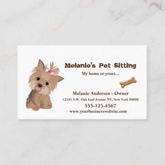 Cute beige Yorkie Dog Pet Sitting Grooming Service Visitekaartje (Voorkant)