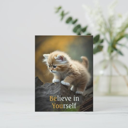 Cute Believe in je eigen Inspirerend kat Briefkaart (Staand voorkant)