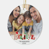 Cute BELIEVE Kerstmis Typografie 2 Foto O Keramisch Ornament (Links)