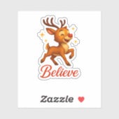 Cute “Believe” Reindeer Christmas Sticker (Vel)