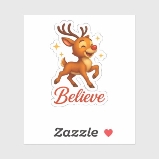 Cute “Believe” Reindeer Christmas Sticker (Vel)