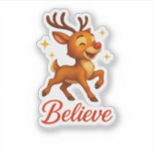 Cute “Believe” Reindeer Christmas Sticker (Voorkant)