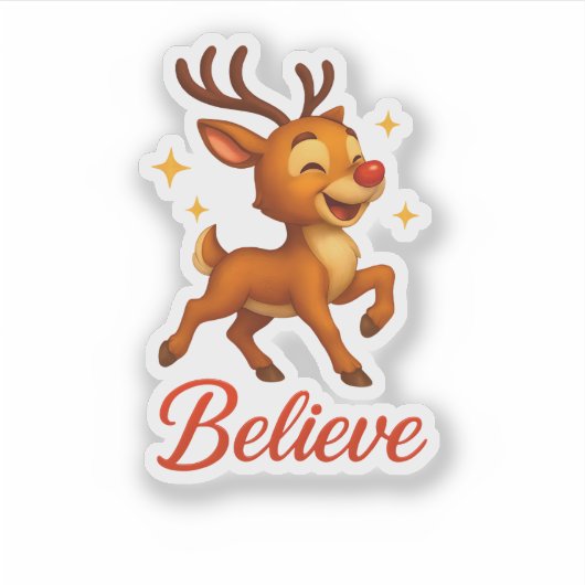 Cute “Believe” Reindeer Christmas Sticker (Voorkant)