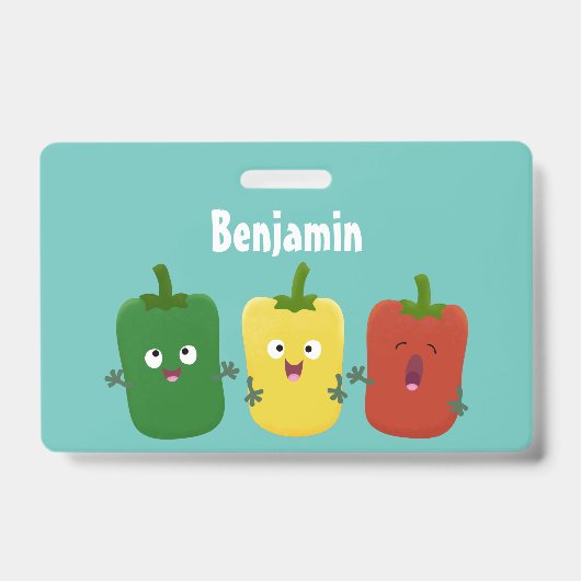 Cute bell pepper capsicum trio zingende cartoon badge (Voorkant)