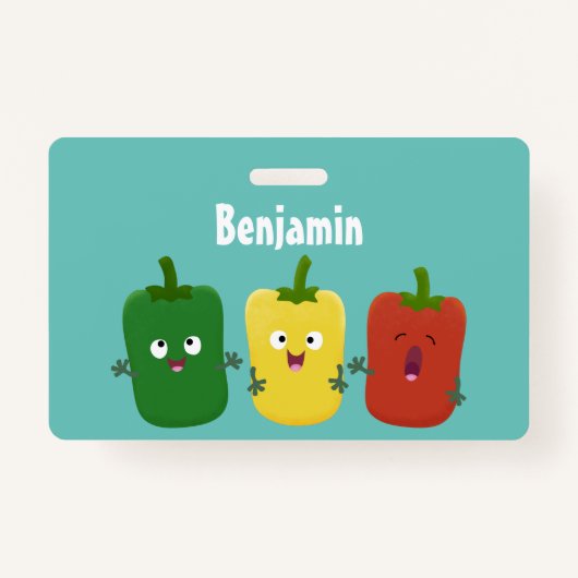 Cute bell pepper capsicum trio zingende cartoon badge (Voorkant)