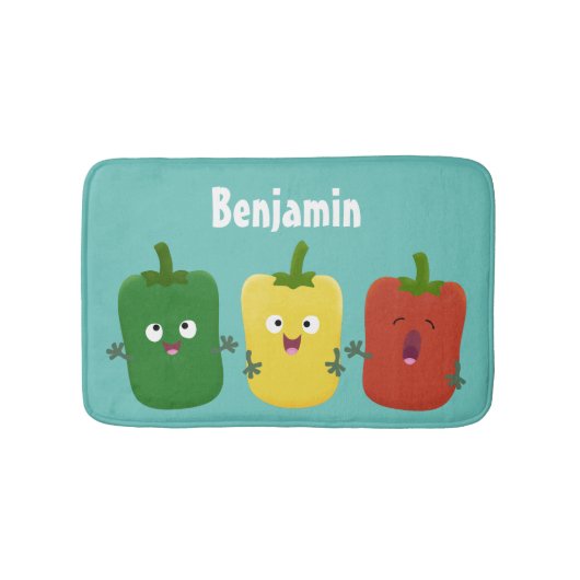 Cute bell pepper capsicum trio zingende cartoon badmat (Voorkant)