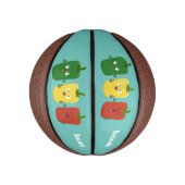 Cute bell pepper capsicum trio zingende cartoon basketbal (Verticaal)